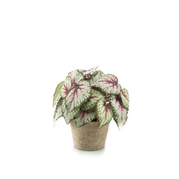 Artificial painted-leaf begonia MEIRA in terracotta pot, bushy, green-light pink, 10"/25cm