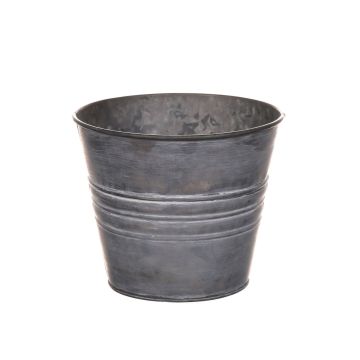 Round plant pot MICOLATO with grooves, zinc, grey, 5.1"/13cm, Ø6"/15,5cm