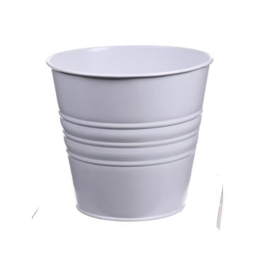 Round plant pot MICOLATO with grooves, zinc, white, 4.7"/12cm, Ø5.3"/13,5cm