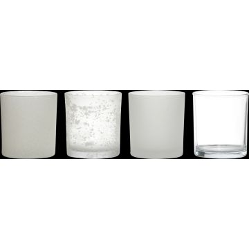 Set of 4 glass tealight holders LYLA, clear matt, 3.5"/9cm, Ø3.1"/8cm