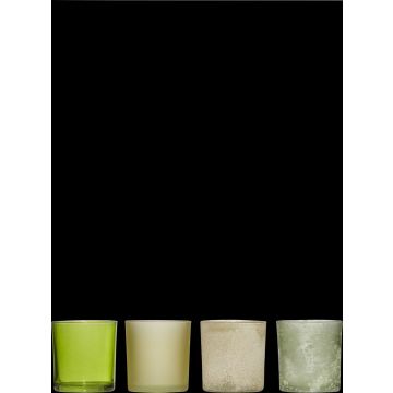 Set of 4 glass tealight holders LYLA, green, 3.5"/9cm, Ø3.1"/8cm