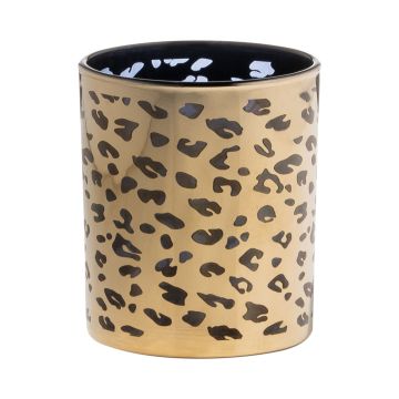 Tealight jar SENGA, leopard pattern, gold, 3.1"/8cm, Ø2.8"/7cm