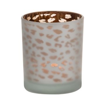 Tealight jar SENGA, leopard pattern, gold matt, 3.1"/8cm, Ø2.8"/7cm