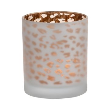 Tealight jar SENGA, leopard pattern, gold matt, 4"/10cm, Ø3.5"/9cm