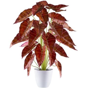 Artificial Alocasia Sanderiana PIVLA, melamine pot, brown-red, 28"/70cm