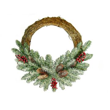 Artificial Christmas wreath RAVENNA, green, snow-covered, fruits, Ø16"/40cm