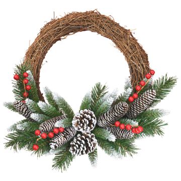 Artificial fir wreath MARLIES, green, snow-covered, fruits, Ø16"/40cm