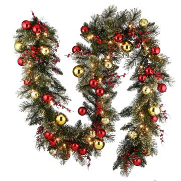 Artificial Christmas garland FONTANA, colourful, decorated, LEDS, fruits, 9ft/275cm, Ø12"/30cm