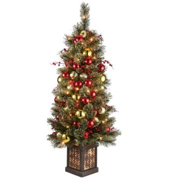 Artificial fir tree FONTANA, colourful, fruits, decorated, LEDS, 4ft/120cm, Ø22"/55cm