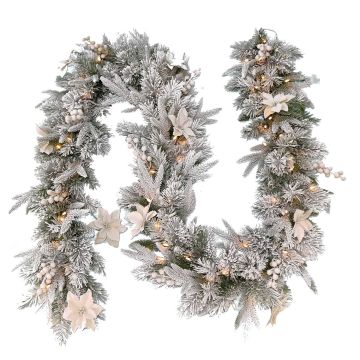 Artificial winter garland CARY, white, frosted, LEDs, with fruits, 6ft/180cm, Ø10"/25cm