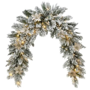 Artificial doorway arch of fir CARY, white, frosted, LEDs, with fruits, 6ft/180cm, Ø14"/35cm