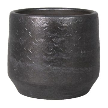 Ceramic planter MAIVIN, diamond pattern, black, 14"/36cm, Ø15"/39cm