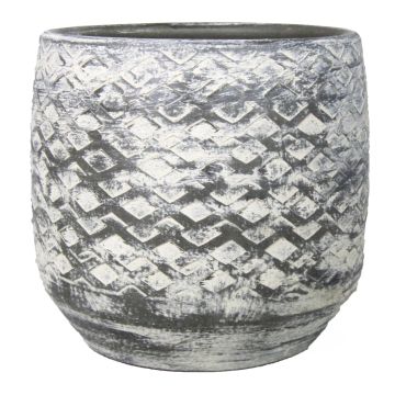 Ceramic planter MAIVIN, diamond pattern, grey, 14"/36cm, Ø15"/39cm