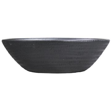 Ceramic fruit bowl little ship TIAM with grooves, black matt, 19"x9"x5.5"/47x23x14cm