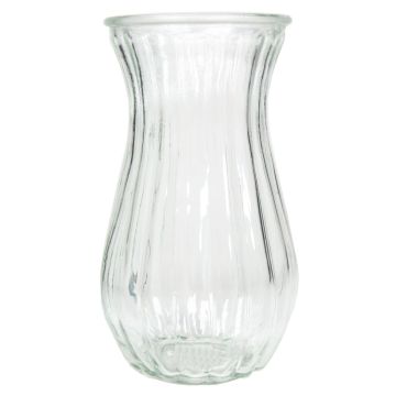 Decorative vase CAITRIA with grooves, glass, clear, 9"/22,5cm, Ø5"/13cm