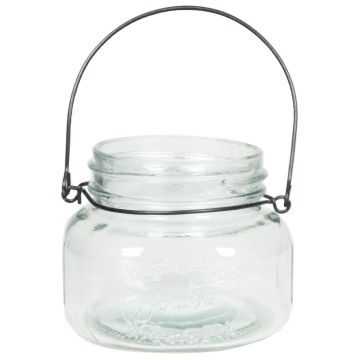 Lantern DACLAN made of glass, metal handle, clear, 3.5"/9cm, Ø4.1"/10,5cm