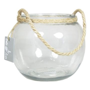 Glass globe vase DAVY with handle, clear, 6"/15cm, Ø7"/18cm