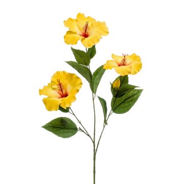 Artificial hibiscus branch AMADOU with flowers, yellow, 31"/80 cm