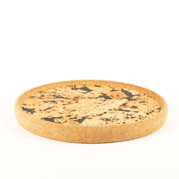 Round cork serving tray FUENTES made of agglomerated cork, natural-black, 1.2"/3cm, Ø11"/29cm