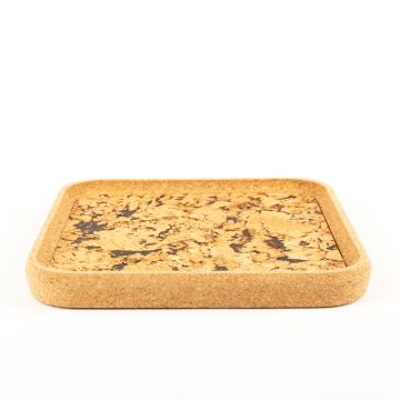 Square cork serving tray FUENTES made of agglomerated cork, natural-black, 11"x11"x1.2"/29x29x3cm