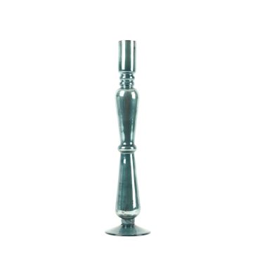 Glass candle holder ROMUALDO, blue-grey-clear, 36,5cm Ø8,5cm