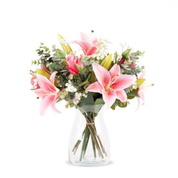 Artificial lily bouquet MARIPOSA, rose, pink, 45cm, Ø40cm