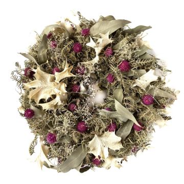 Dried wreath of flowers MACARENA on straw wreath, ball amaranth, fuchsia-cream-nature, Ø12"/30cm