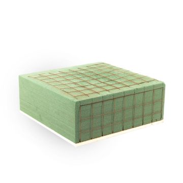 Ökodur Floral foam grave bouquet holder VESDO with wire grid, grip edge, natural wood base, green, 9"x9"x3.3"/23x22x8,5cm