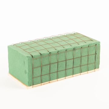 Ökodur Funeral floristry floral foam SERLO with wire grid, natural wood base, green, 9"x4.3"x3.3"/23x11x8,5cm