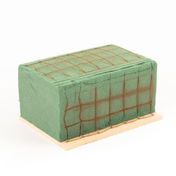 Ökodur Floral foam grave bouquet holder VESDO with wire grid, grip edge, natural wood base, green, 7"x4.3"x3.3"/17x11x8,5cm