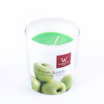 Wax candle with fragrance ASTRID in glass, Fresh Apple, apple green, 3.1"/7,9cm, Ø2.8"/7,1cm, 28h