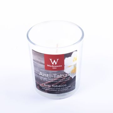 Wax candle with fragrance ASTRID in glass, Anti Tobacco, ivory, 3.3"/8,3cm, Ø2.9"/7,3cm, 30h