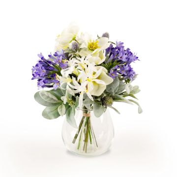 Artificial winter bouquet ALANA, white-purple, 14"/35cm, Ø12"/30cm