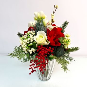 Artificial Christmas Bouquet KALIKIMAKA, red-white, 16"/40cm, Ø14"/35cm