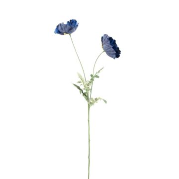 Artificial poppy branch GUNDULA, Eco Collection, royal blue, 28"/70cm, Ø2.8"-3.1"/7-8cm