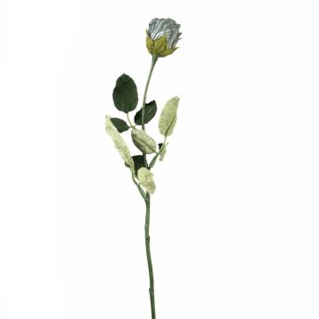 Artificial rose FREIDA, Eco Collection, grey-light blue, 24"/60cm, Ø1.6"/4cm