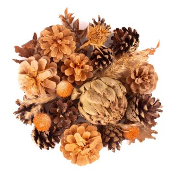 Autumnal scatter decoration YIDU, pine cones, dried twigs, brown-orange-green, 250g