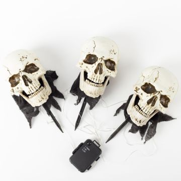 Halloween decoration skull JERVIS with earth spike, LEDs, 3 pieces, 30cm